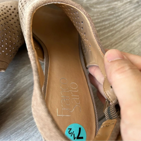 Franco Sarto Mandi Beige Caged Peep Toe Ankle Buckle Slingback Sandal Heels - Picture 9 of 14
